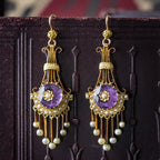 Antique Victorian Drop Earrings Amethyst Pearl 18ct Gold 