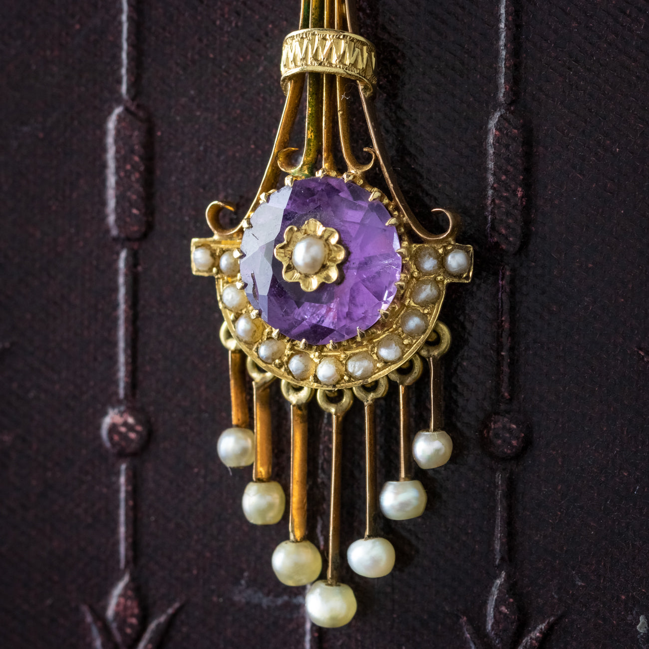 Antique Victorian Drop Earrings Amethyst Pearl 18ct Gold Secondary image