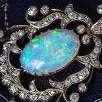 Antique Victorian Opal Diamond Pendant Silver 18ct Gold Platinum Chain