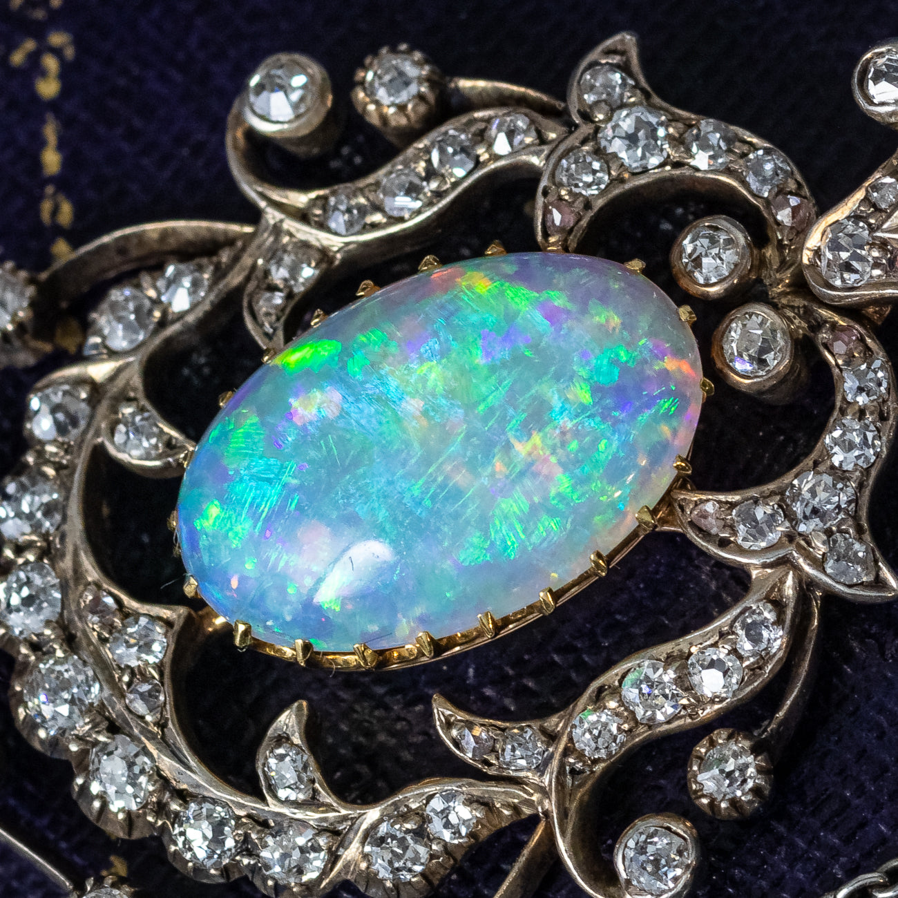 Antique Victorian Opal Diamond Pendant Silver 18ct Gold Platinum Chain