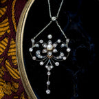 Antique Edwardian Pearl Diamond Flower Necklace With Box
