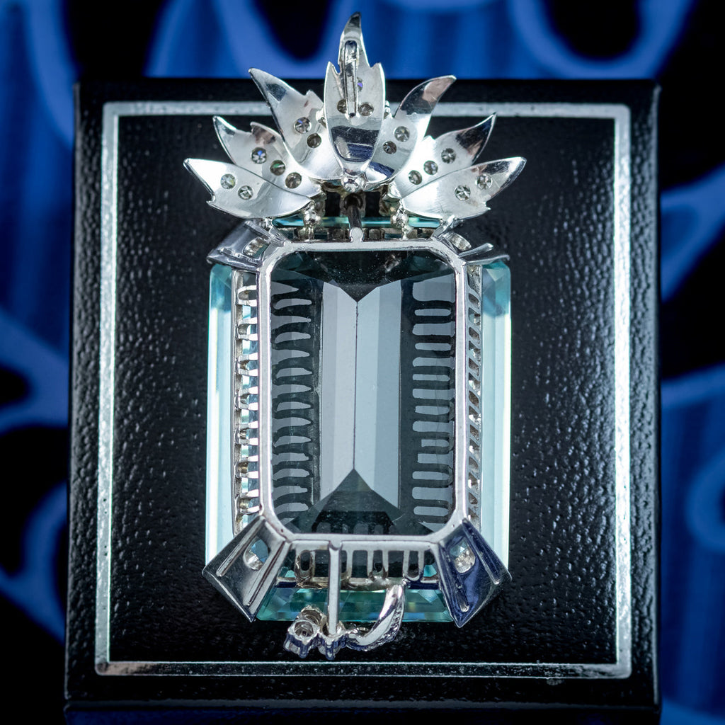 Vintage Aquamarine Diamond Pendant 18ct Gold 74.5ct Aqua