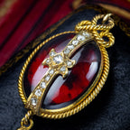 Antique Victorian Garnet Diamond Pendant Locket 18ct Gold