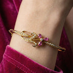 Antique Victorian Flower Bangle 15ct Gold Pink Sapphire Diamond Pearl