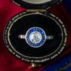 Antique Art Deco Diamond Sapphire Target Cluster Ring 0.70ct Diamond