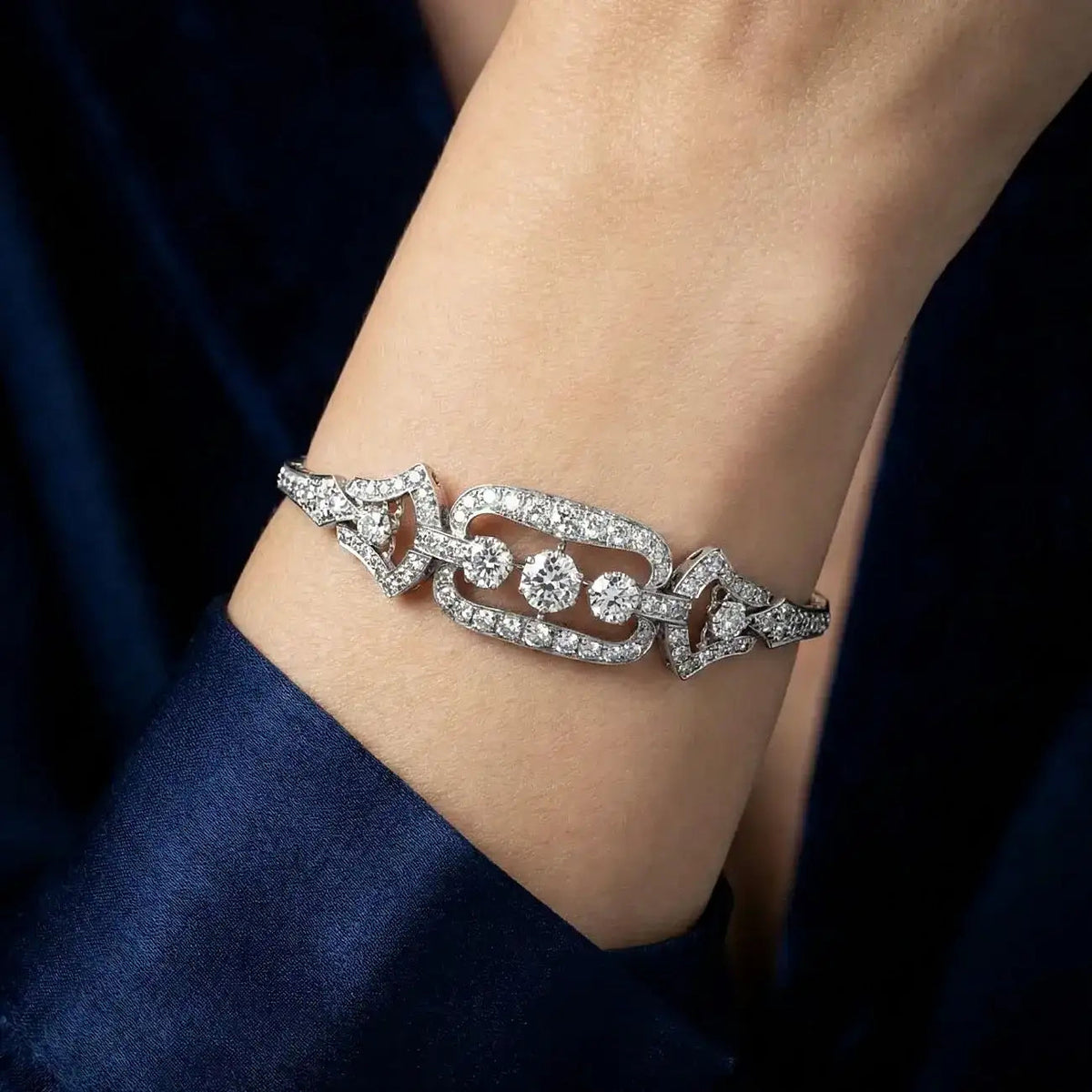 Antique Art Deco Diamond Bracelet 14ct Gold 3.4ct Total 