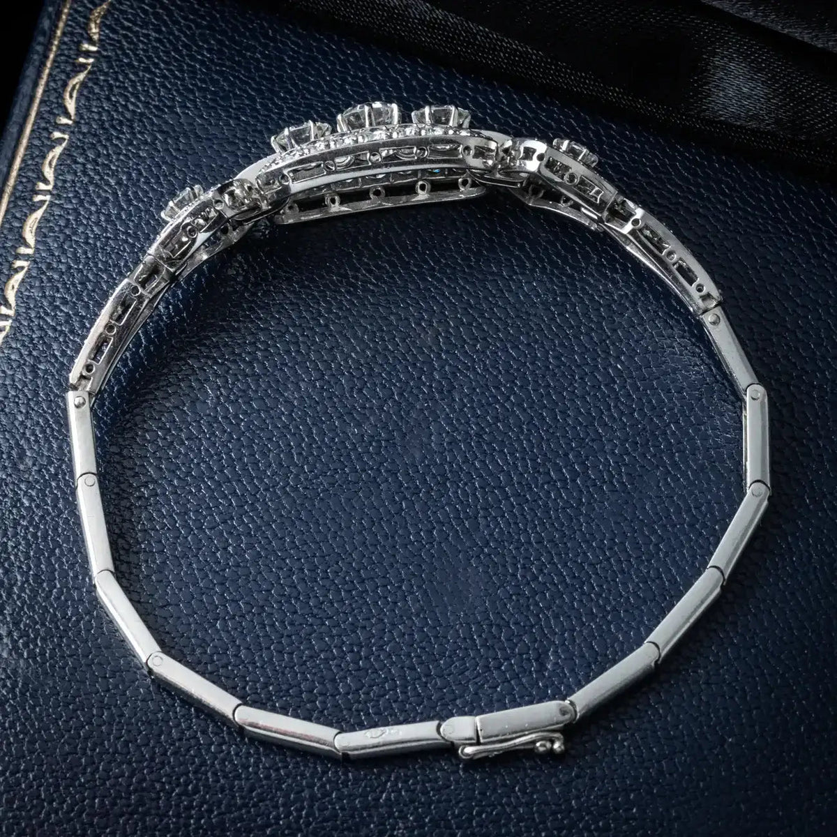 Antique Art Deco Diamond Bracelet 14ct Gold 3.4ct Total 