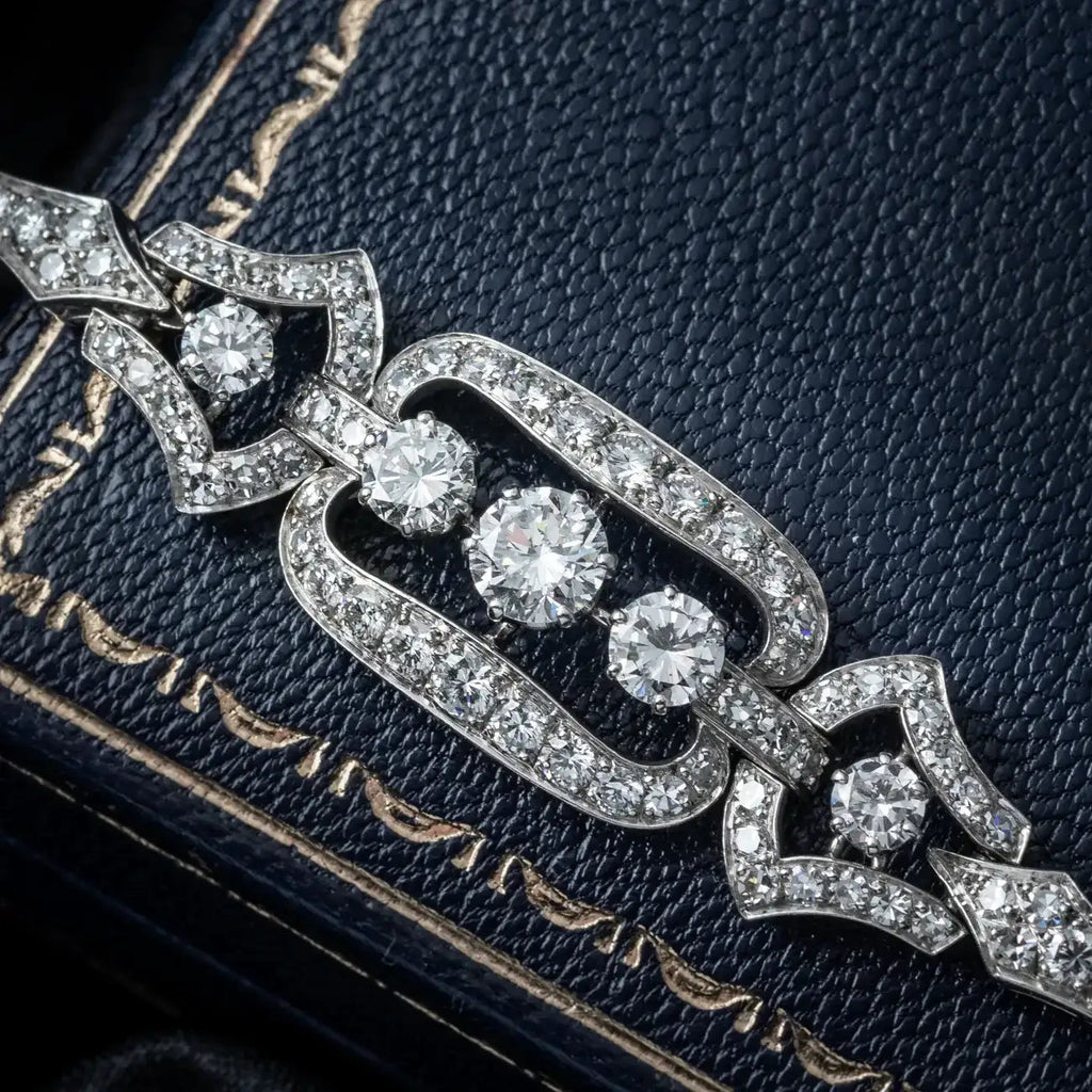 Antique Art Deco Diamond Bracelet 14ct Gold 3.4ct Total 