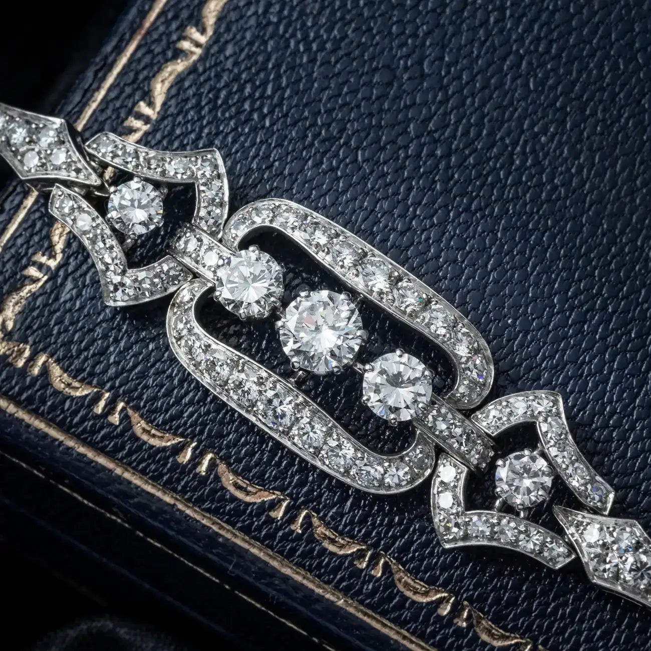 Antique Art Deco Diamond Bracelet 14ct Gold 3.4ct Total 