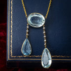 Antique Edwardian French Aquamarine Diamond Negligee Necklace 18ct Gold With Box