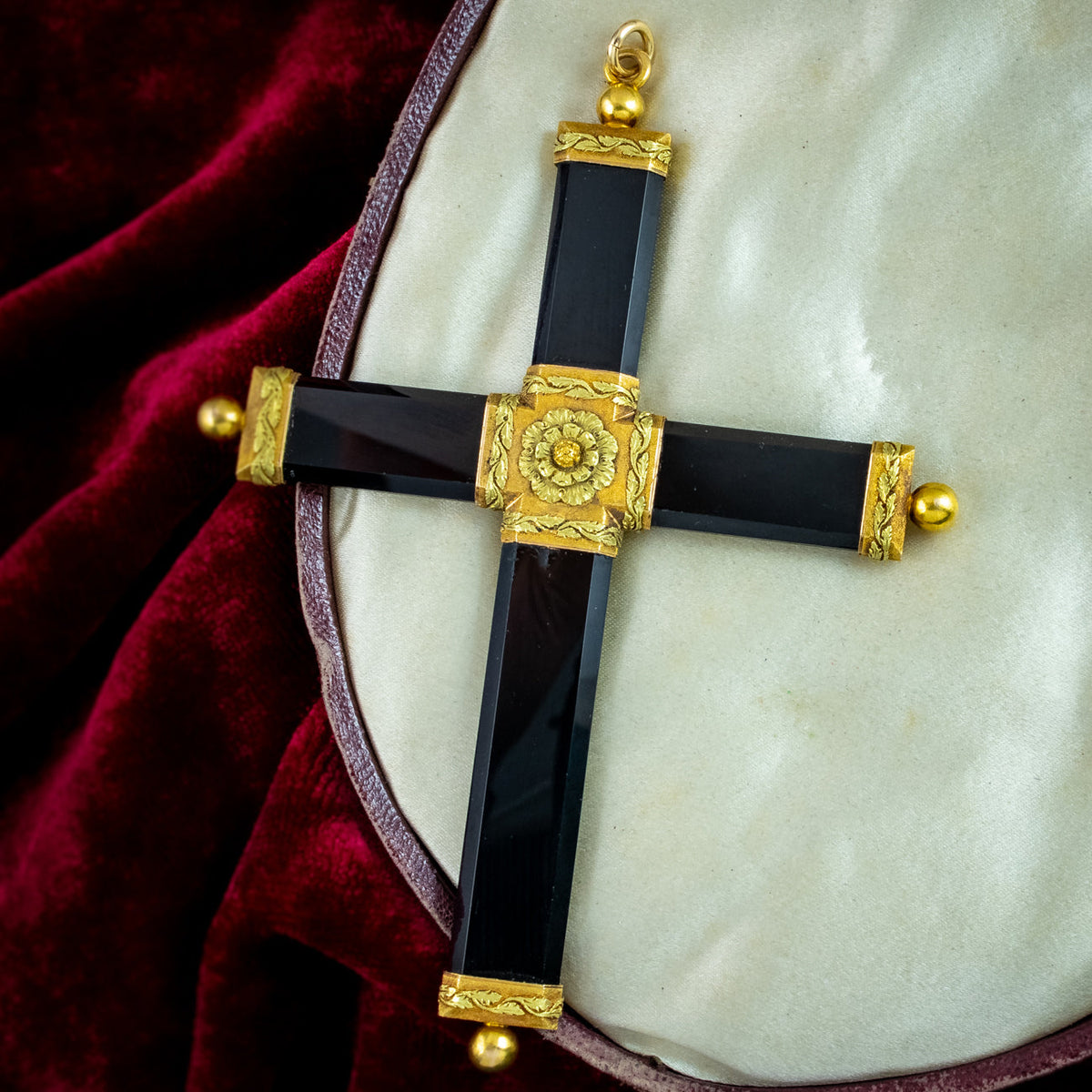 Antique Georgian Cross Pendant Black Onyx 18ct Gold