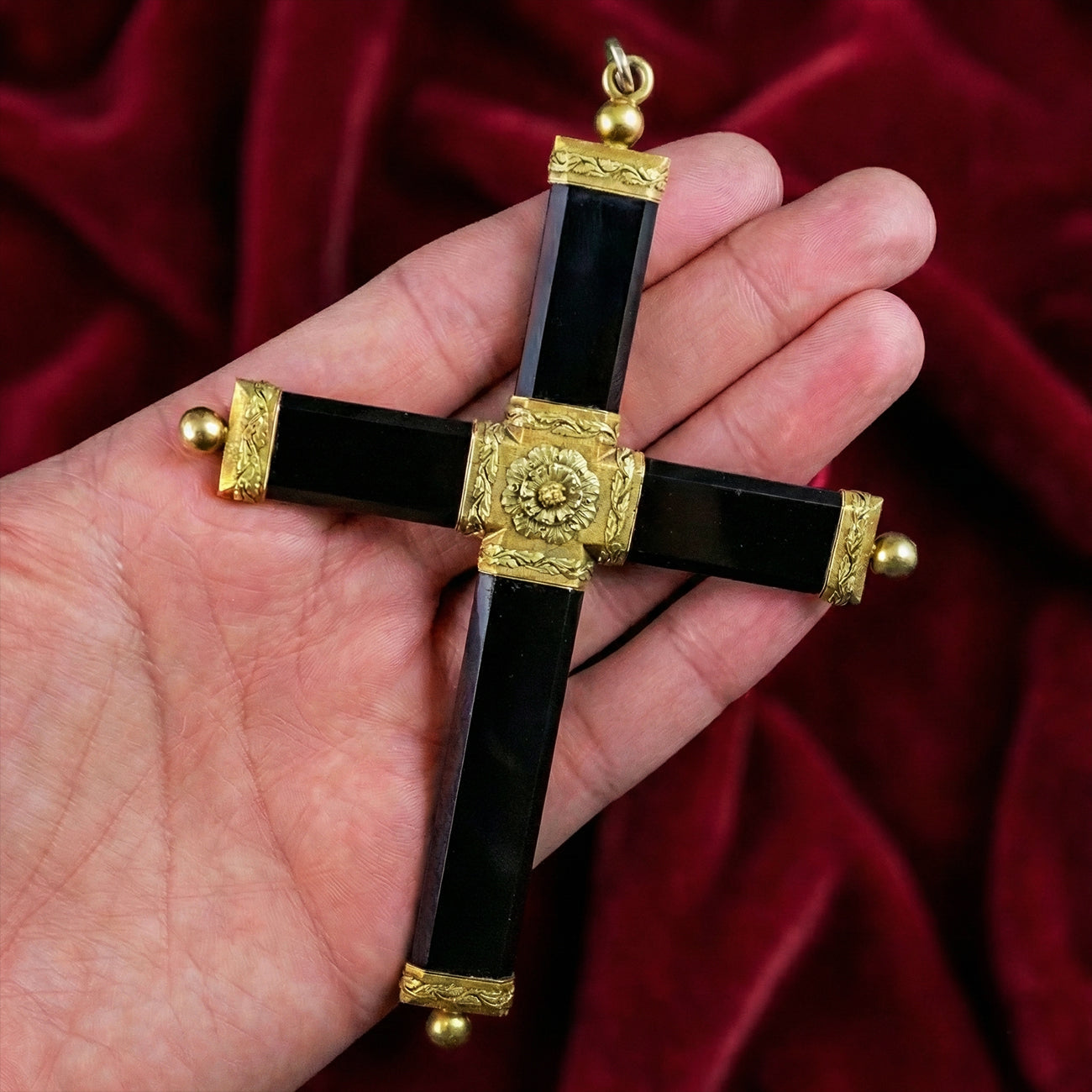 Antique Georgian Cross Pendant Black Onyx 18ct Gold