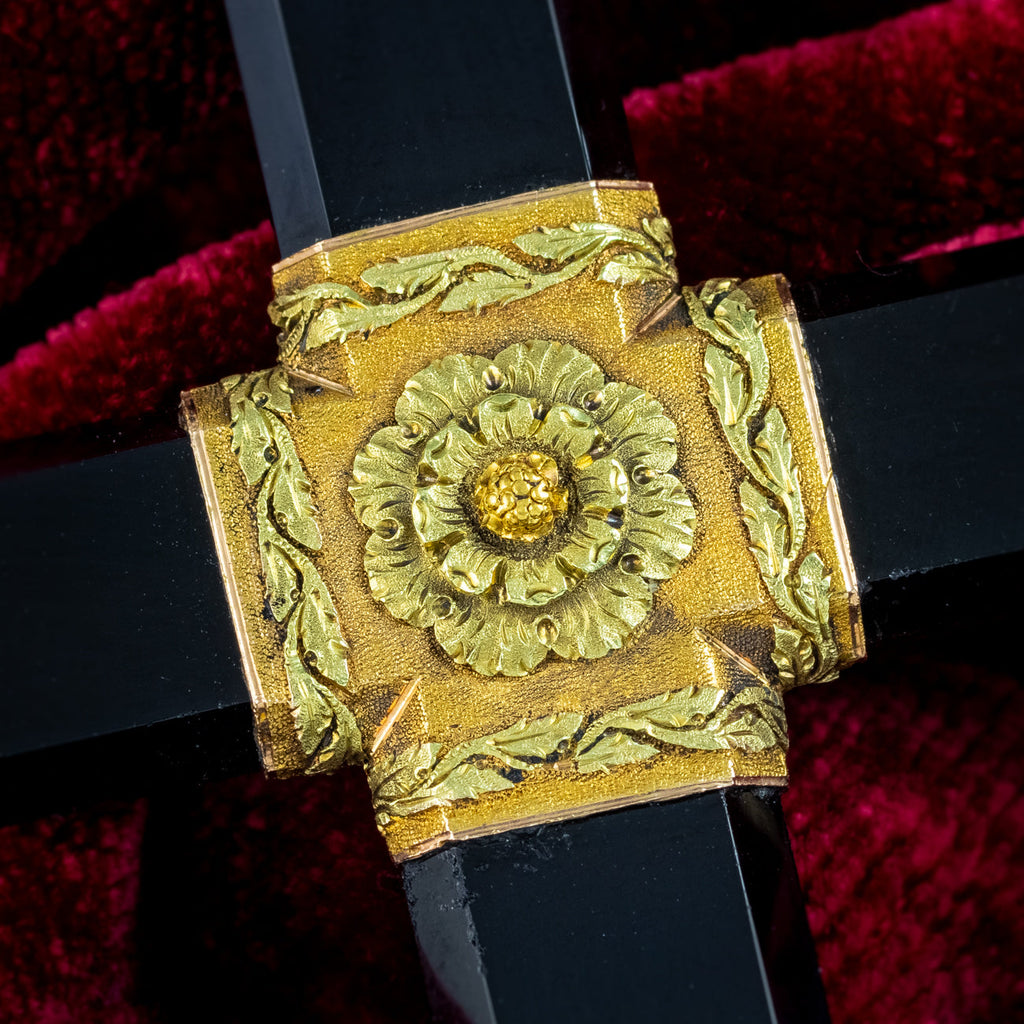 Antique Georgian Cross Pendant Black Onyx 18ct Gold