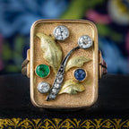 Art Deco Floral Cocktail Ring Diamond Emerald Sapphire 