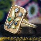 Art Deco Floral Cocktail Ring Diamond Emerald Sapphire 