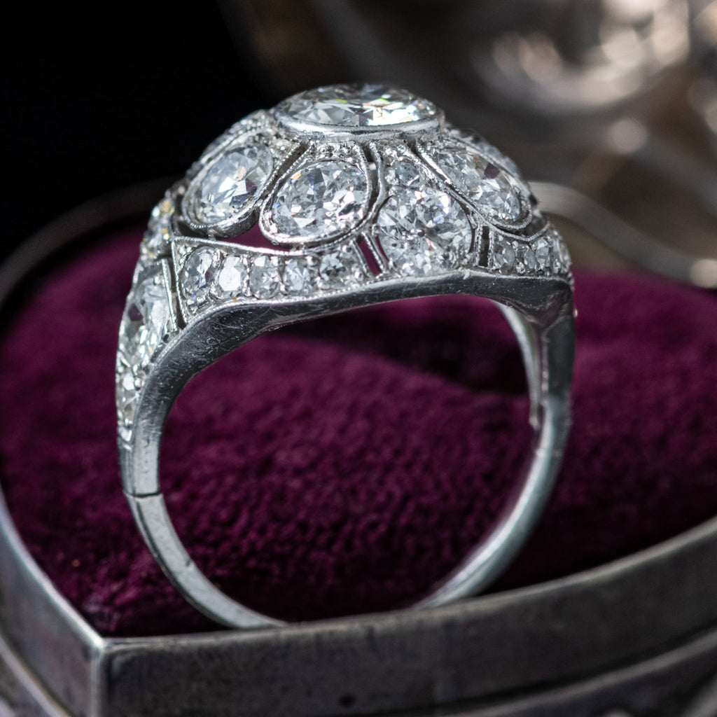 Antique Art Deco Diamond Bombe Cluster Ring 4ct Total