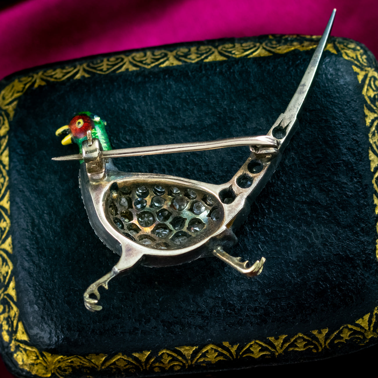 Antique Victorian Diamond Pheasant Brooch Silver Gold 1.6ct Total