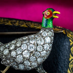 Antique Victorian Diamond Pheasant Brooch Silver Gold 1.6ct Total