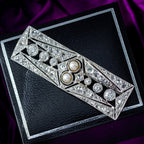 Antique Art Deco French Pearl Diamond Brooch 18ct Gold 2ct Total 
