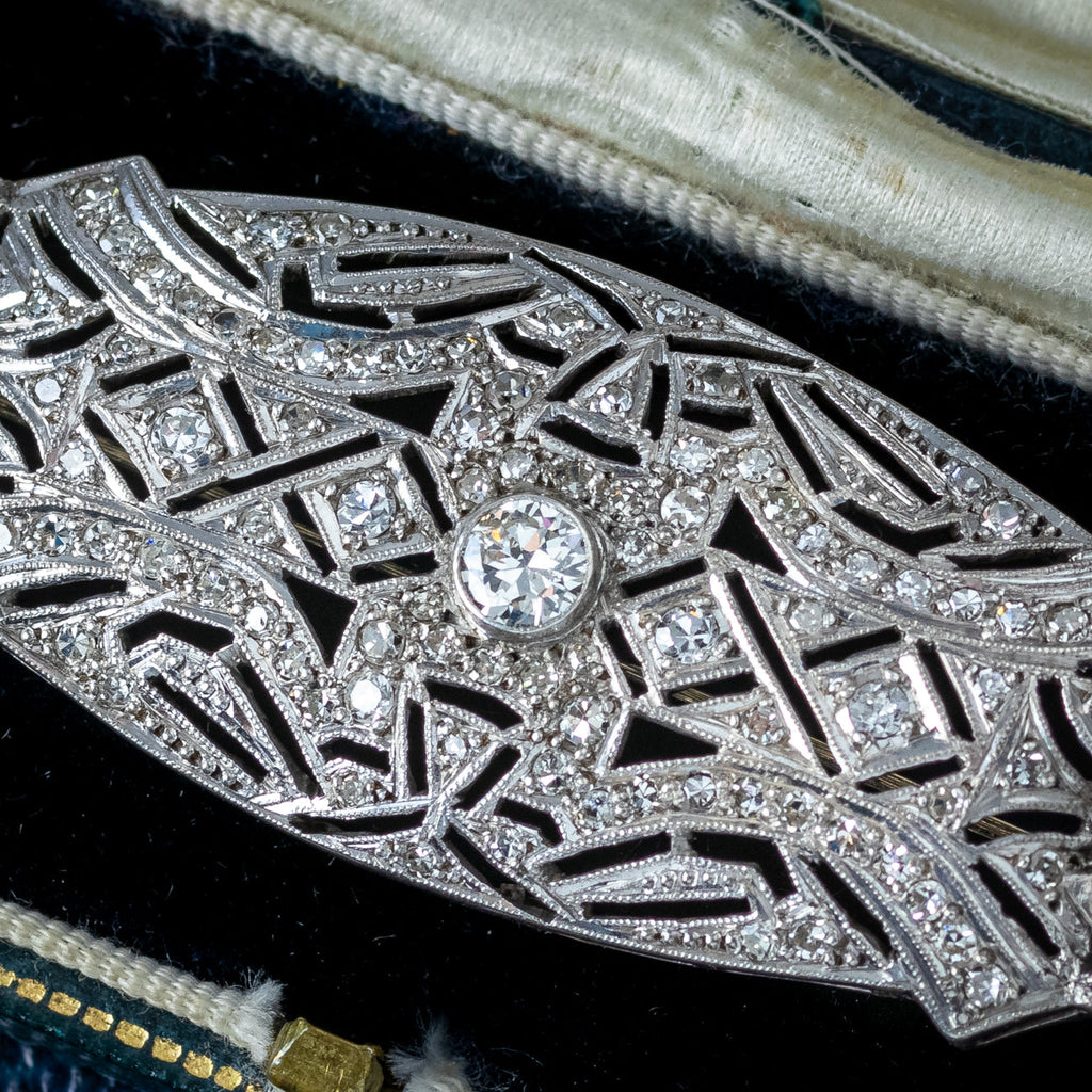 Antique Art Deco Diamond Brooch Platinum 1.9ct Total 