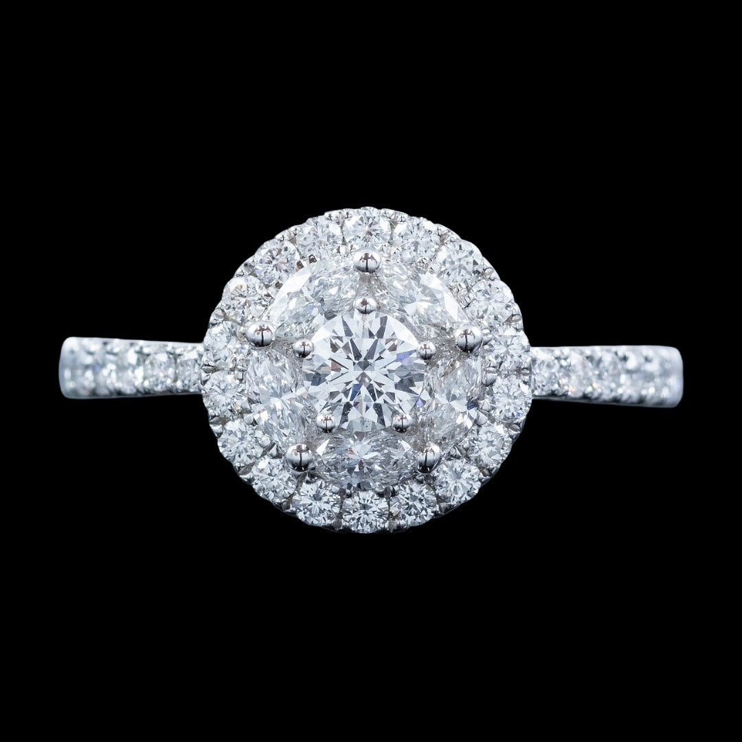 Diamond Halo Cluster Ring 0.98ct Total