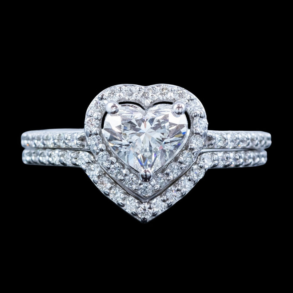 Diamond Heart Bridal Ring Set 2.22ct Total With Cert