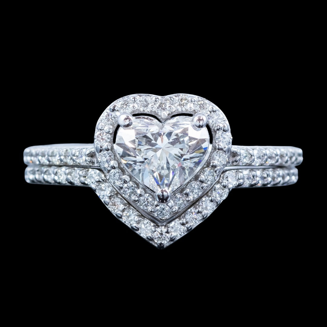 Diamond Heart Bridal Ring Set 2.22ct Total With Cert