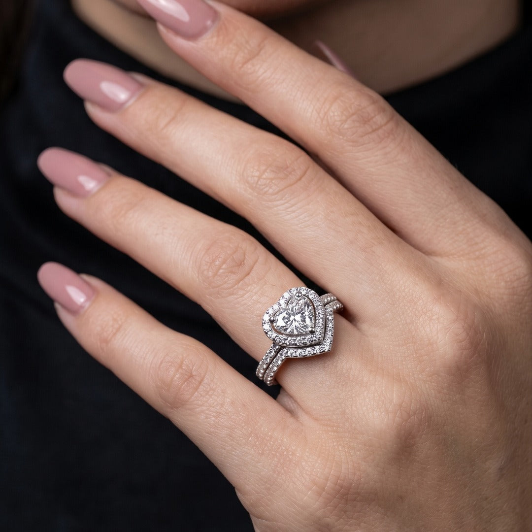 Diamond Heart Bridal Ring Set 2.22ct Total With Cert