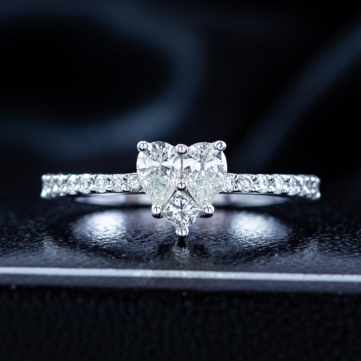 Vintage Style Diamond Heart Cluster Ring 0.76ct Total