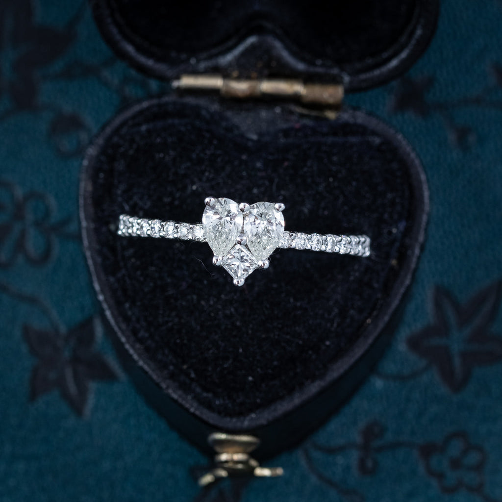 Vintage Style Diamond Heart Cluster Ring 0.76ct Total