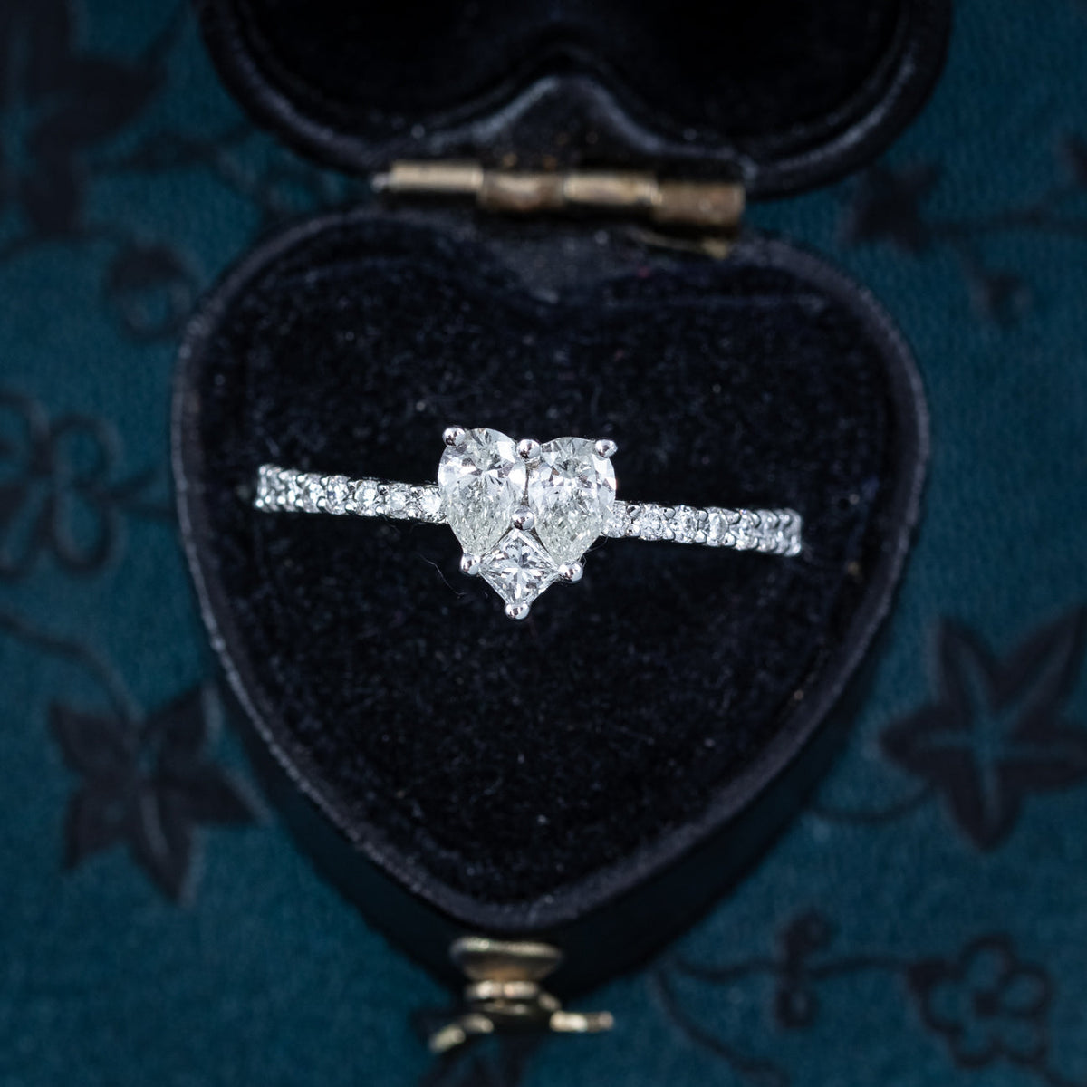 Vintage Style Diamond Heart Cluster Ring 0.76ct Total