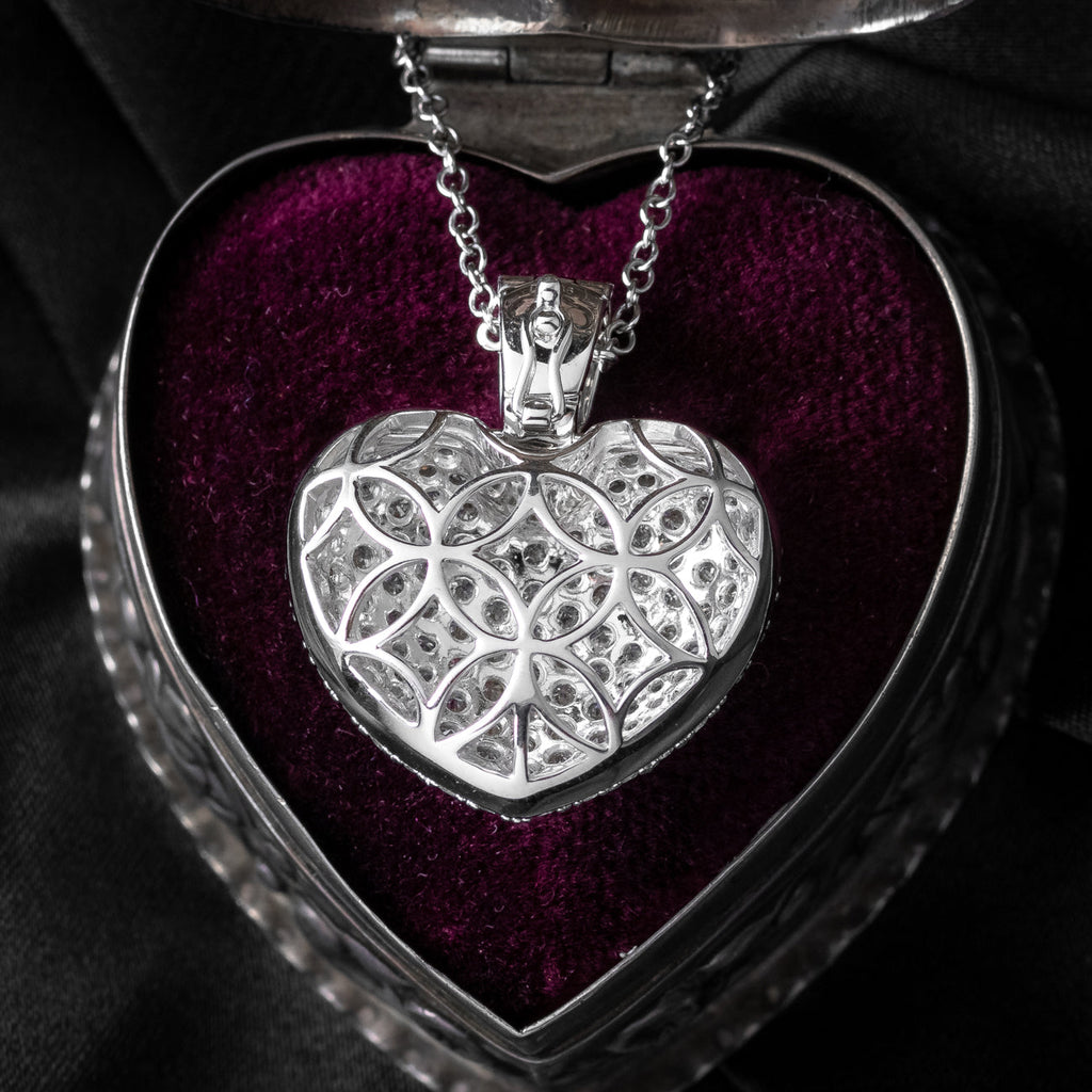 Edwardian Style Diamond Heart Pendant Necklace 18ct Gold 3.95ct Total