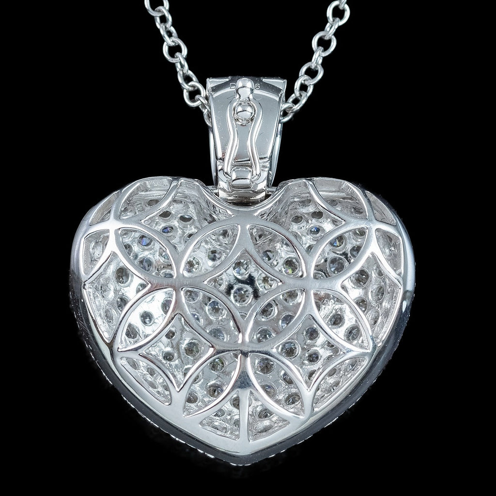 Edwardian Style Diamond Heart Pendant Necklace 18ct Gold 3.95ct Total