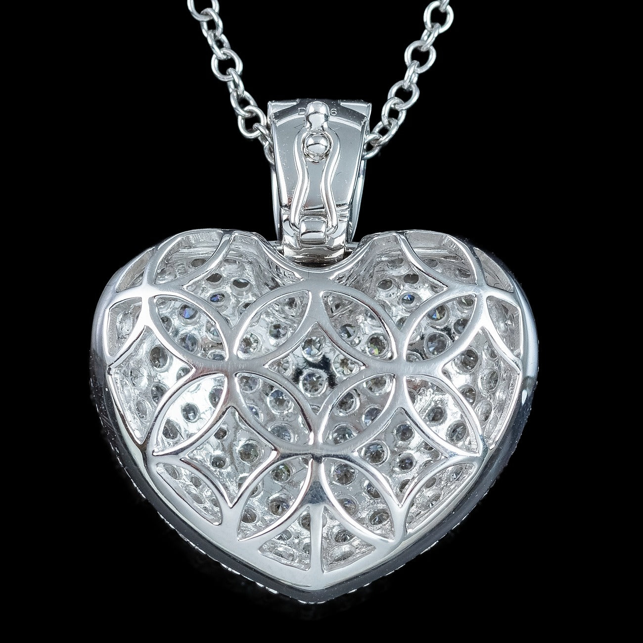 Edwardian Style Diamond Heart Pendant Necklace 18ct Gold 3.95ct Total