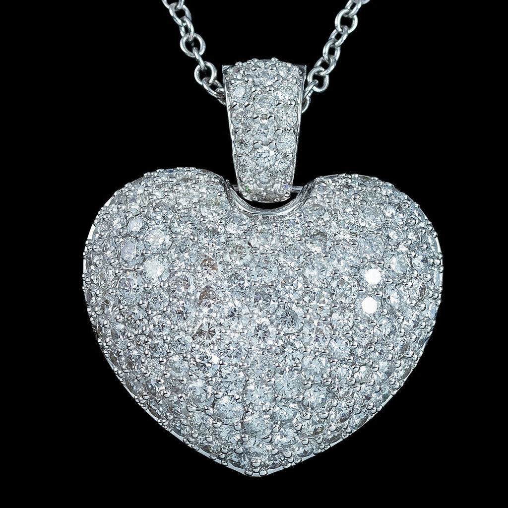 Edwardian Style Diamond Heart Pendant Necklace 18ct Gold 3.95ct Total
