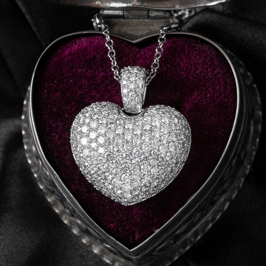 Edwardian Style Diamond Heart Pendant Necklace 18ct Gold 3.95ct Total
