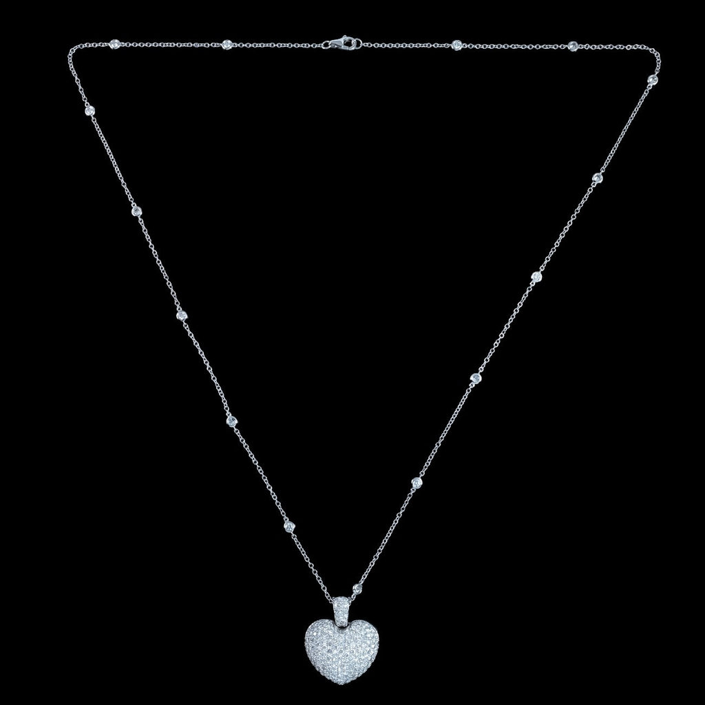 Edwardian Style Diamond Heart Pendant Necklace 18ct Gold 3.95ct Total