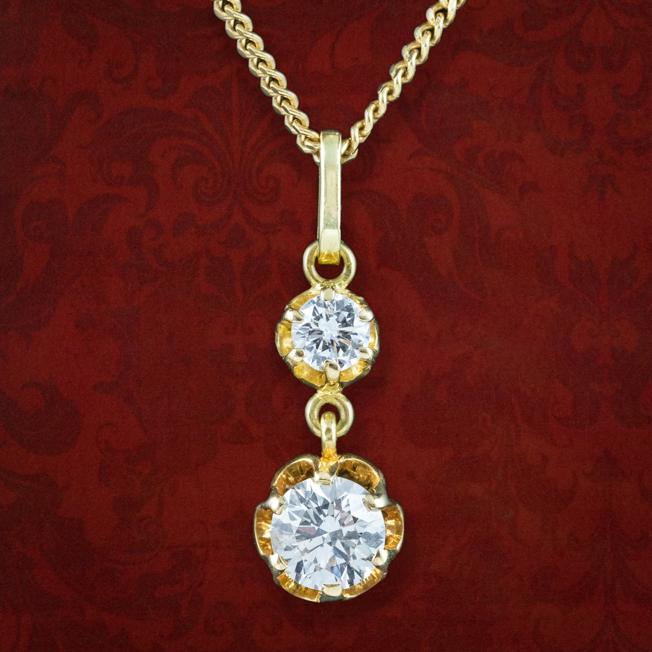 Antique Edwardian Diamond Pendant Necklace 18ct Gold 0.95ct Total Main image