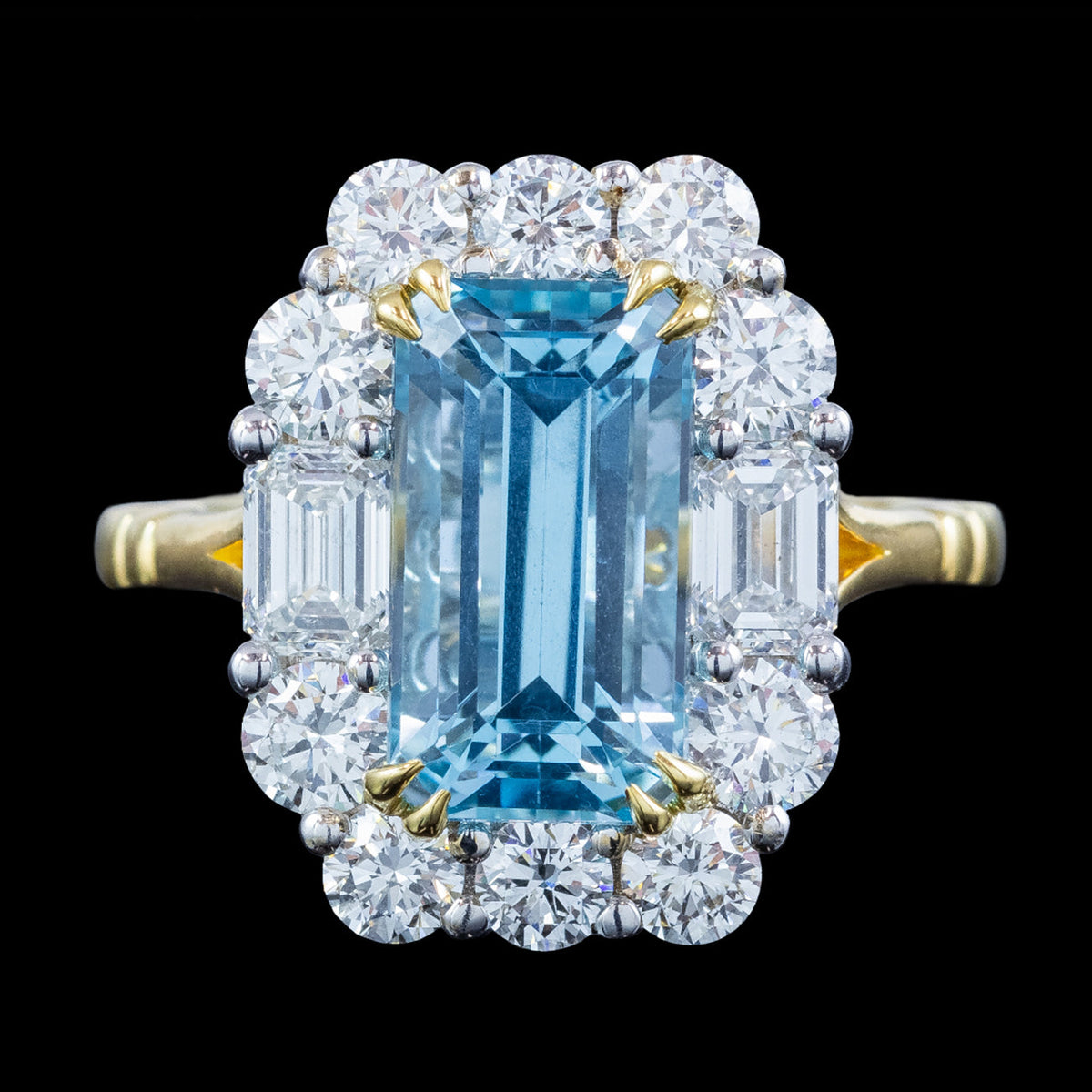 Edwardian Style Aquamarine Diamond Cluster Cocktail Ring 4.17ct Aqua