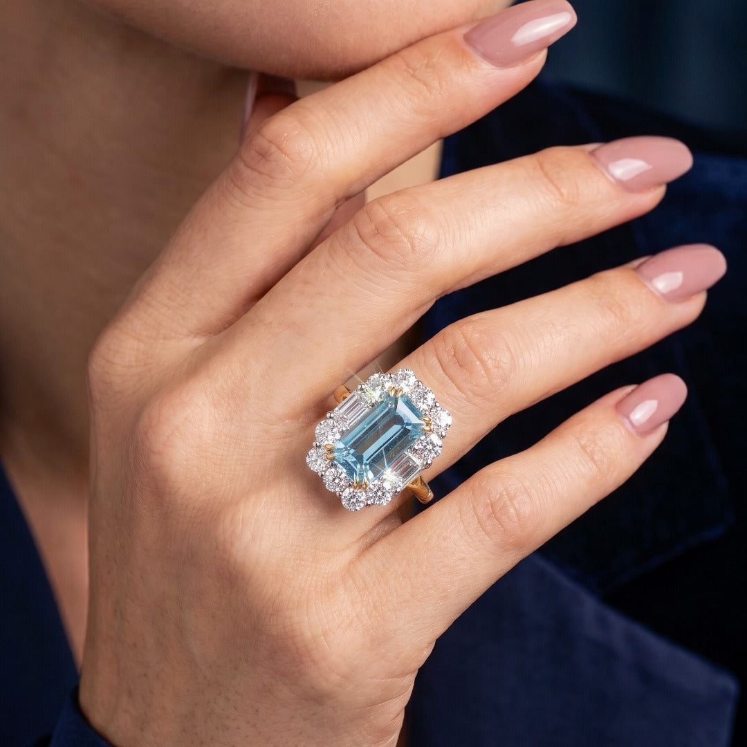 Edwardian Style Aquamarine Diamond Cluster Cocktail Ring 4.10ct Aqua With Cert Secondary image