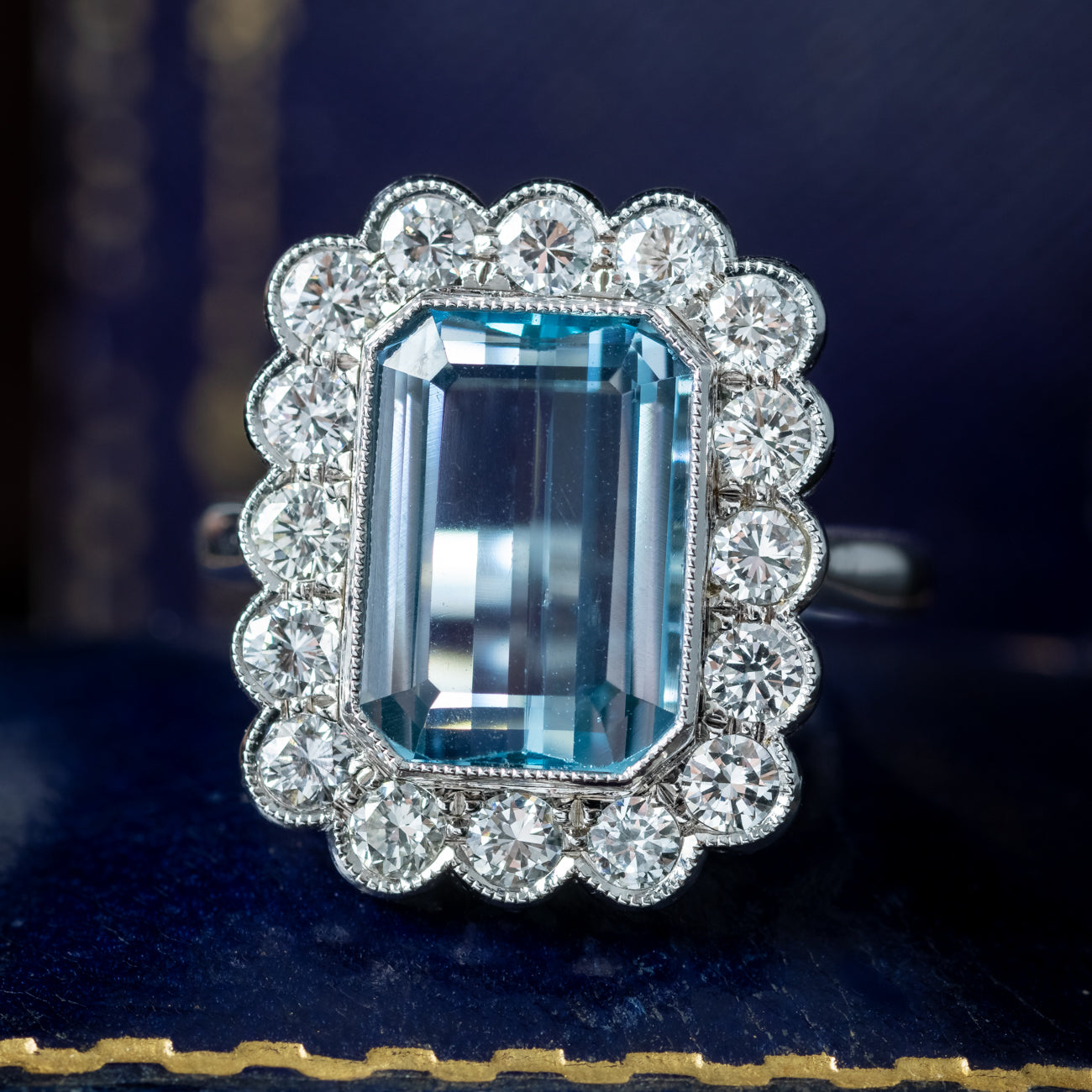 Edwardian Style Aquamarine Diamond Cluster Ring 3.93ct Aqua Secondary image