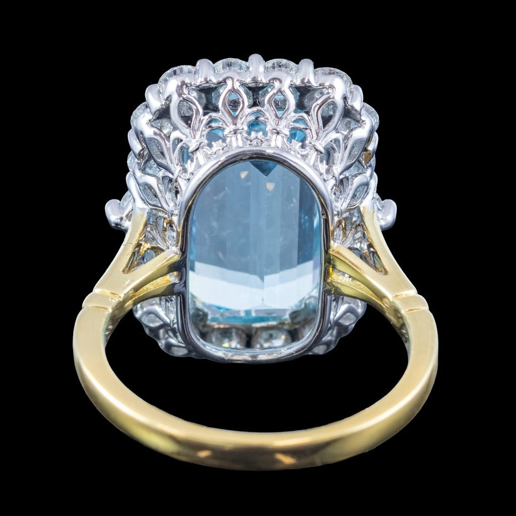 Edwardian Style Aquamarine Diamond Cocktail Cluster Ring 9.05ct Aqua