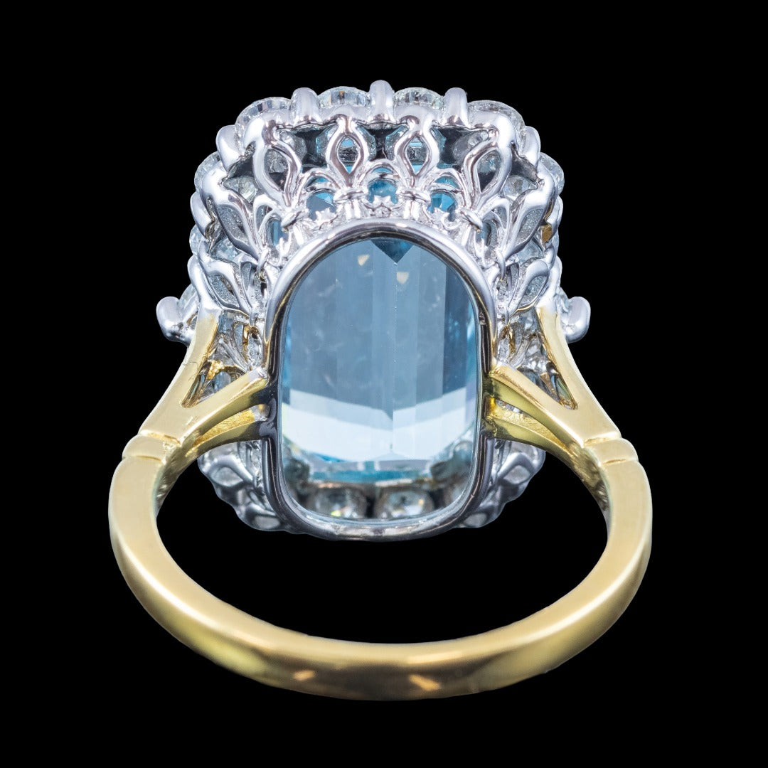 Edwardian Style Aquamarine Diamond Cocktail Cluster Ring 9.05ct Aqua