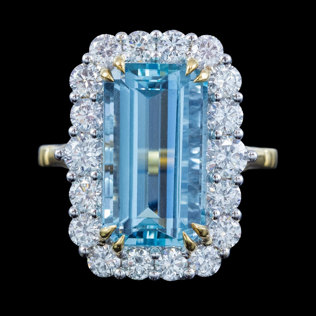 Edwardian Style Aquamarine Diamond Cocktail Cluster Ring 9.05ct Aqua