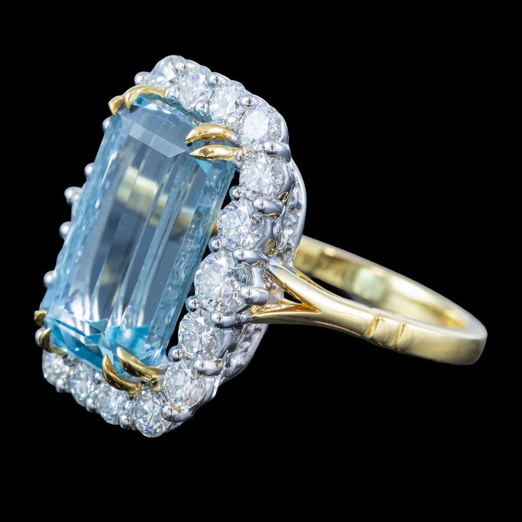 Edwardian Style Aquamarine Diamond Cocktail Cluster Ring 9.05ct Aqua