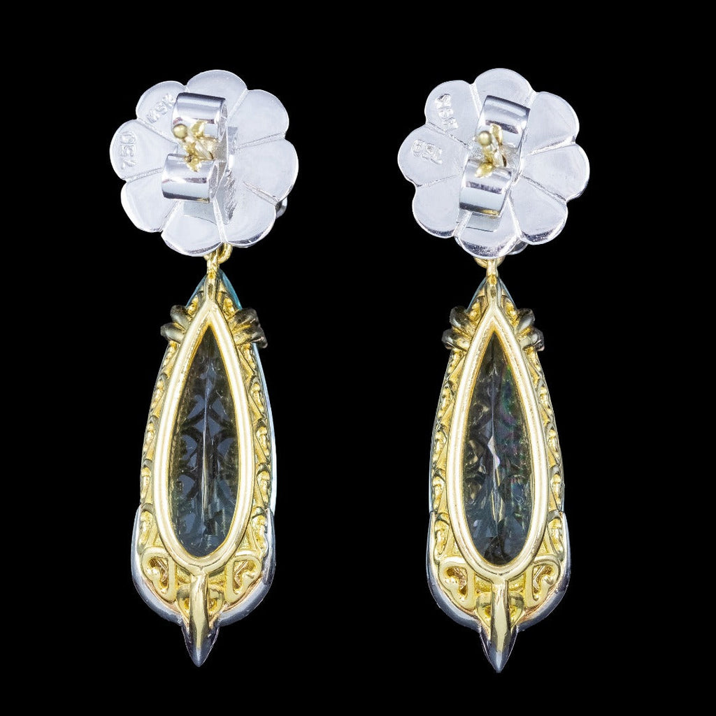 Edwardian Style Aquamarine Diamond Drop Earrings 18ct Gold 7.30ct Aquas