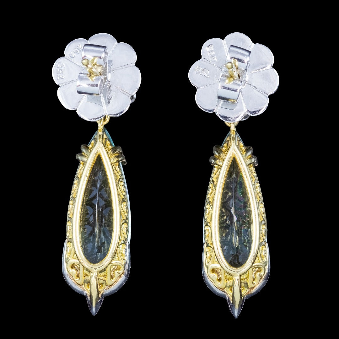 Edwardian Style Aquamarine Diamond Drop Earrings 18ct Gold 7.30ct Aquas