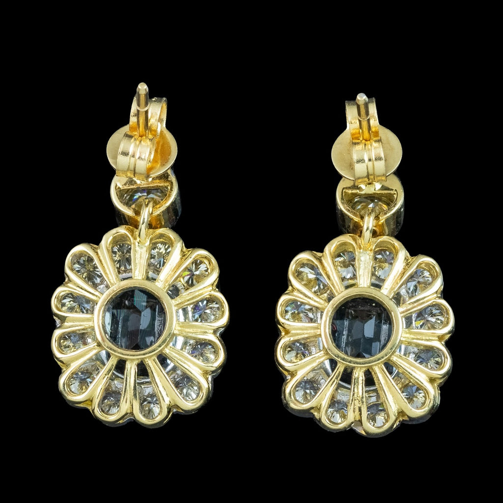 Edwardian Style Aquamarine Diamond Earrings 18ct Gold 2ct Aquas