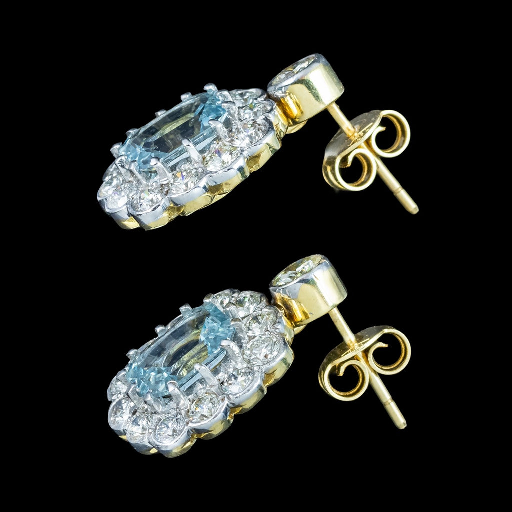 Edwardian Style Aquamarine Diamond Earrings 18ct Gold 2ct Aquas