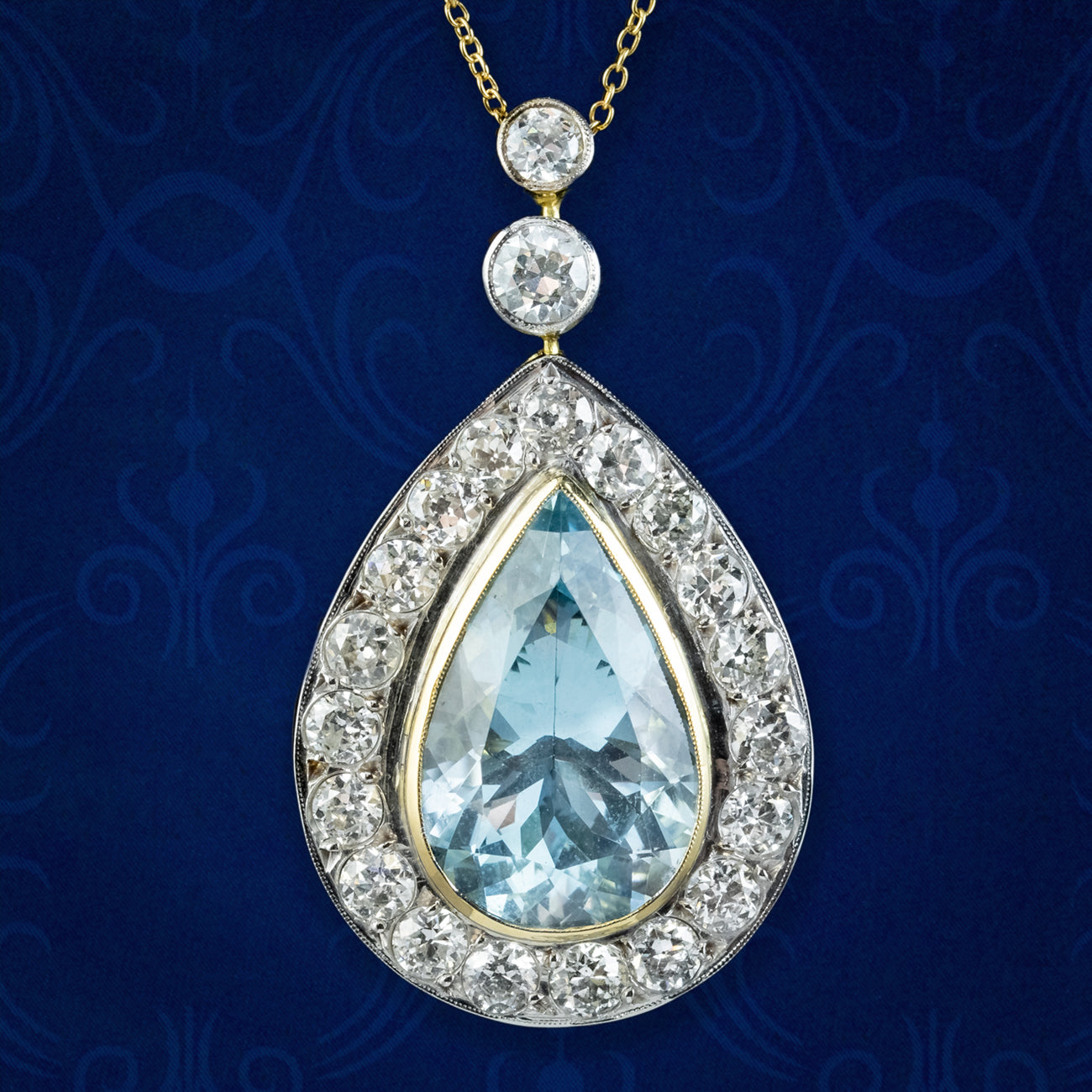 Edwardian Style Aquamarine Diamond Pendant Necklace 7ct Aqua Main image